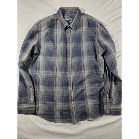 prAna Rennin Button Up Shirt Mens L/S‎ XL Organic Cotton Polyester Blend Plaid - Picture 2 of 6